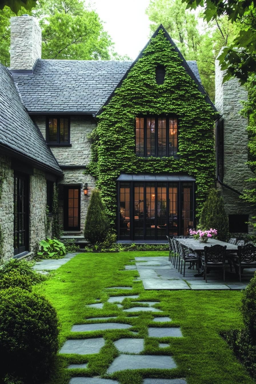 Modern Tudor house with ivy-covered façade