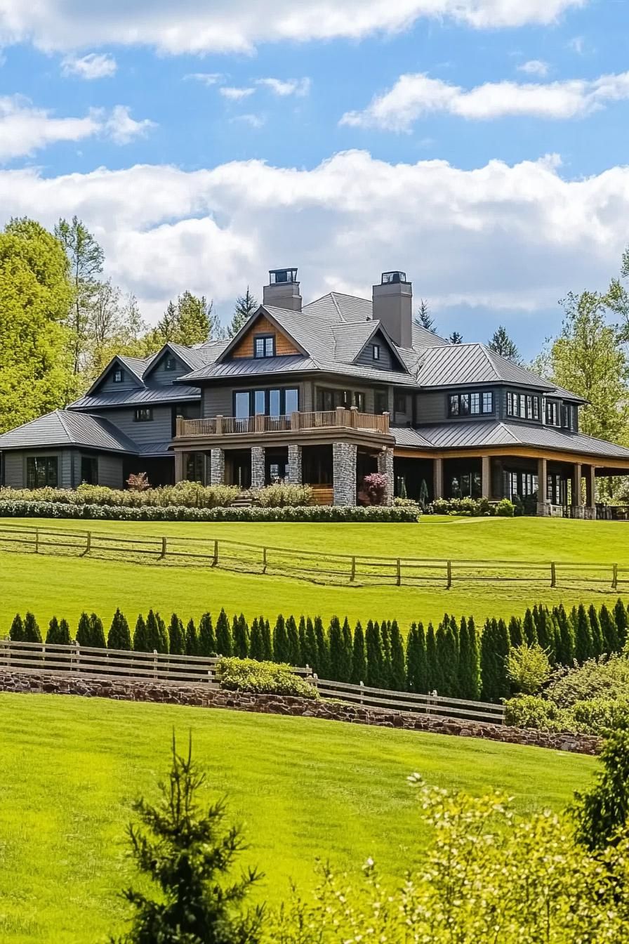 Luxurious farmhouse on a lush green hill