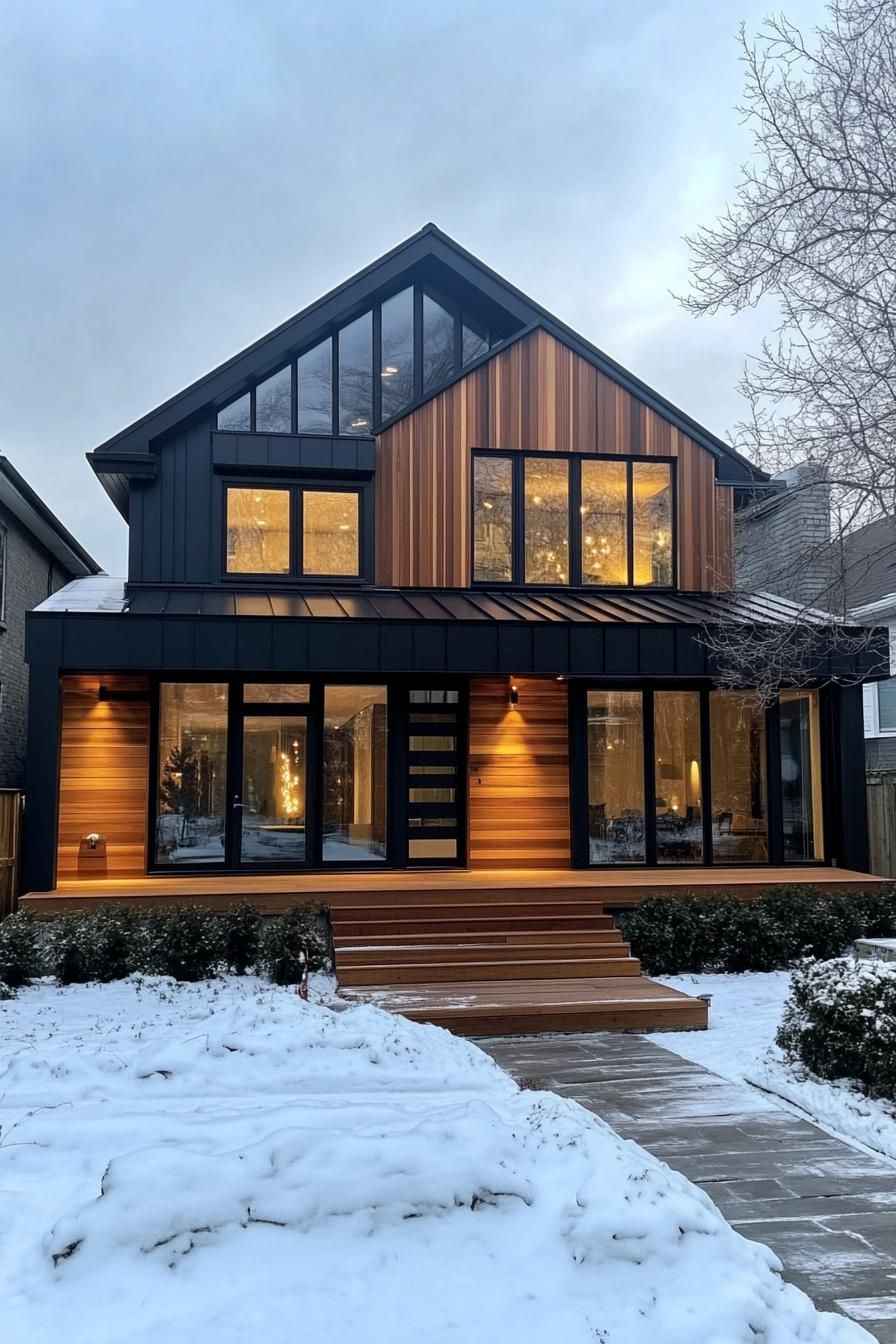 Contemporary house with warm wood accents and large windows