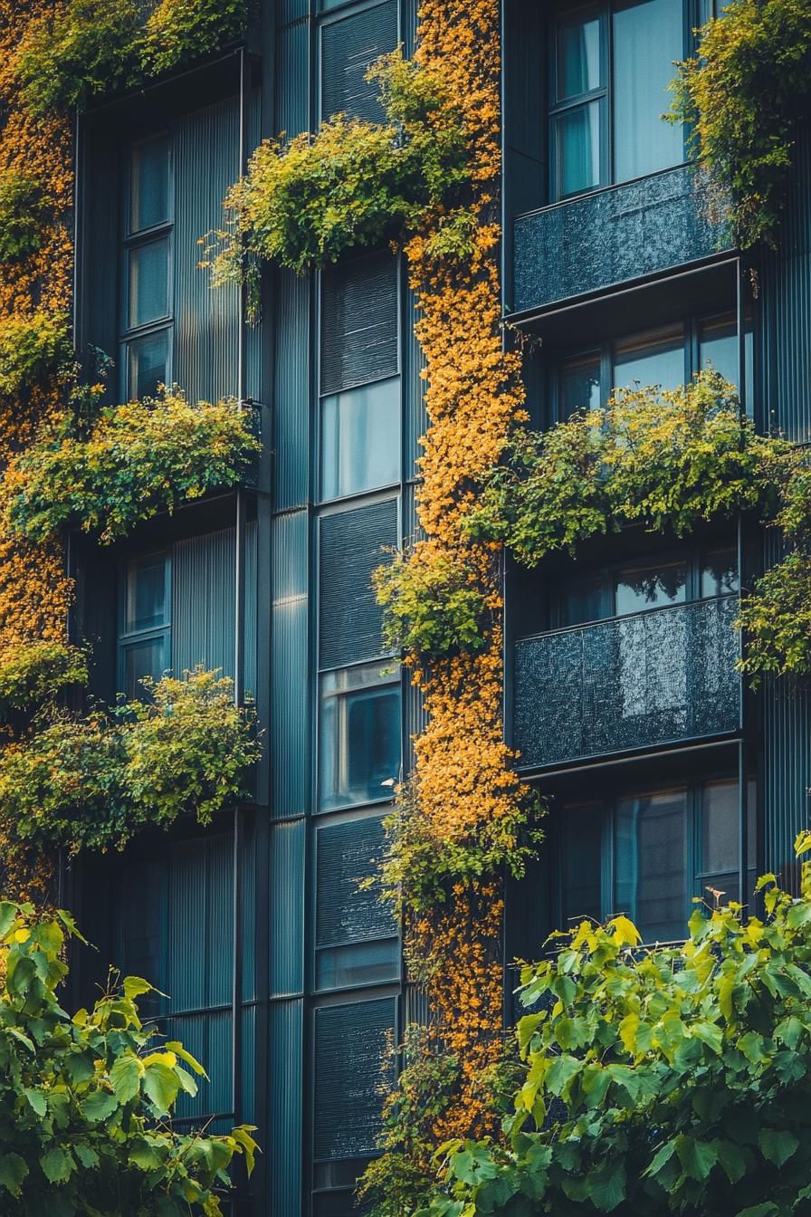 modern metal building facade architecture with green plants