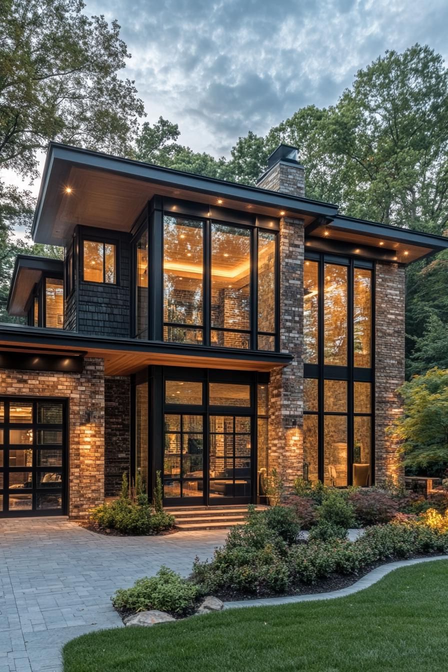 Sleek brick house with large glass windows