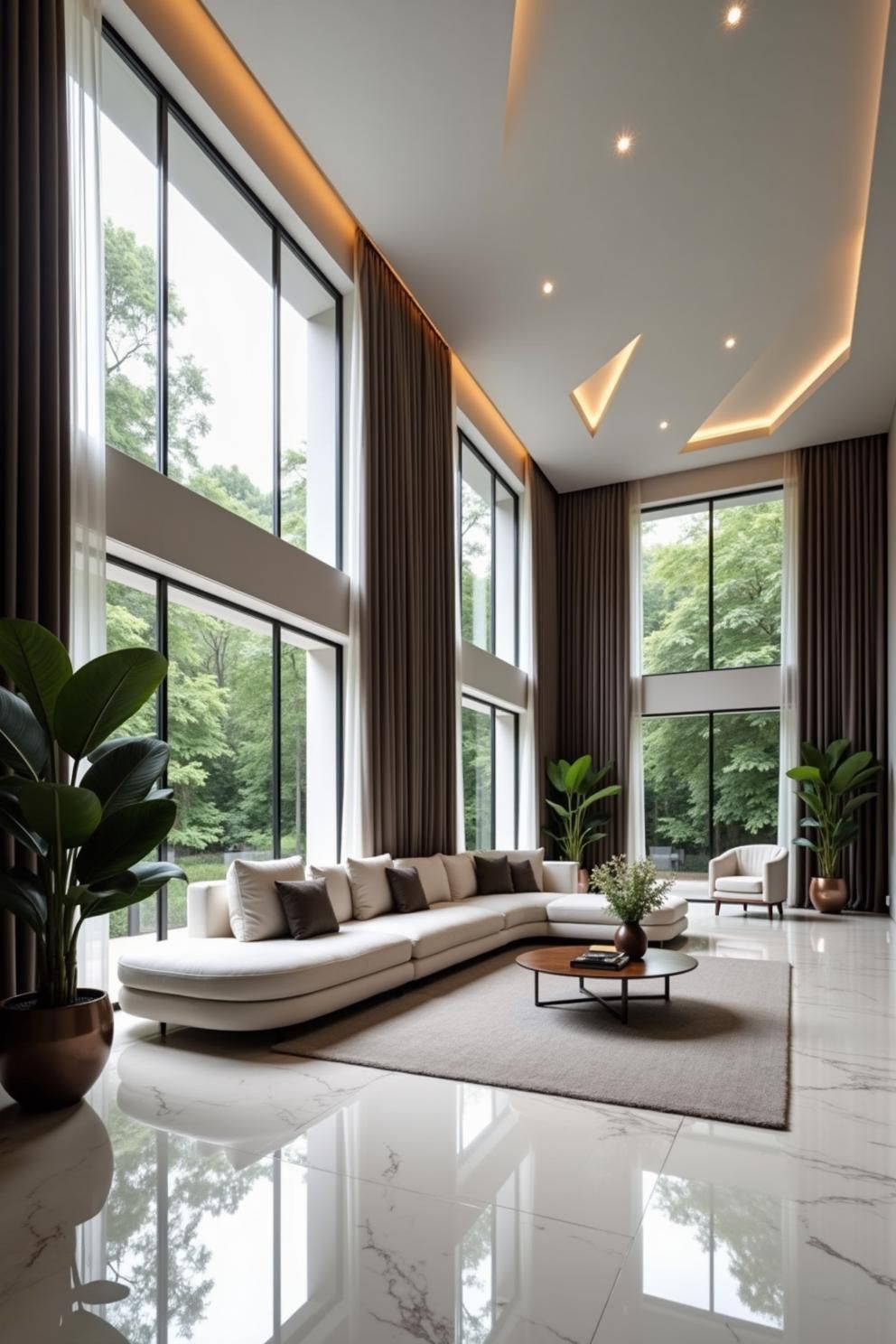 Spacious room with large windows and modern decor