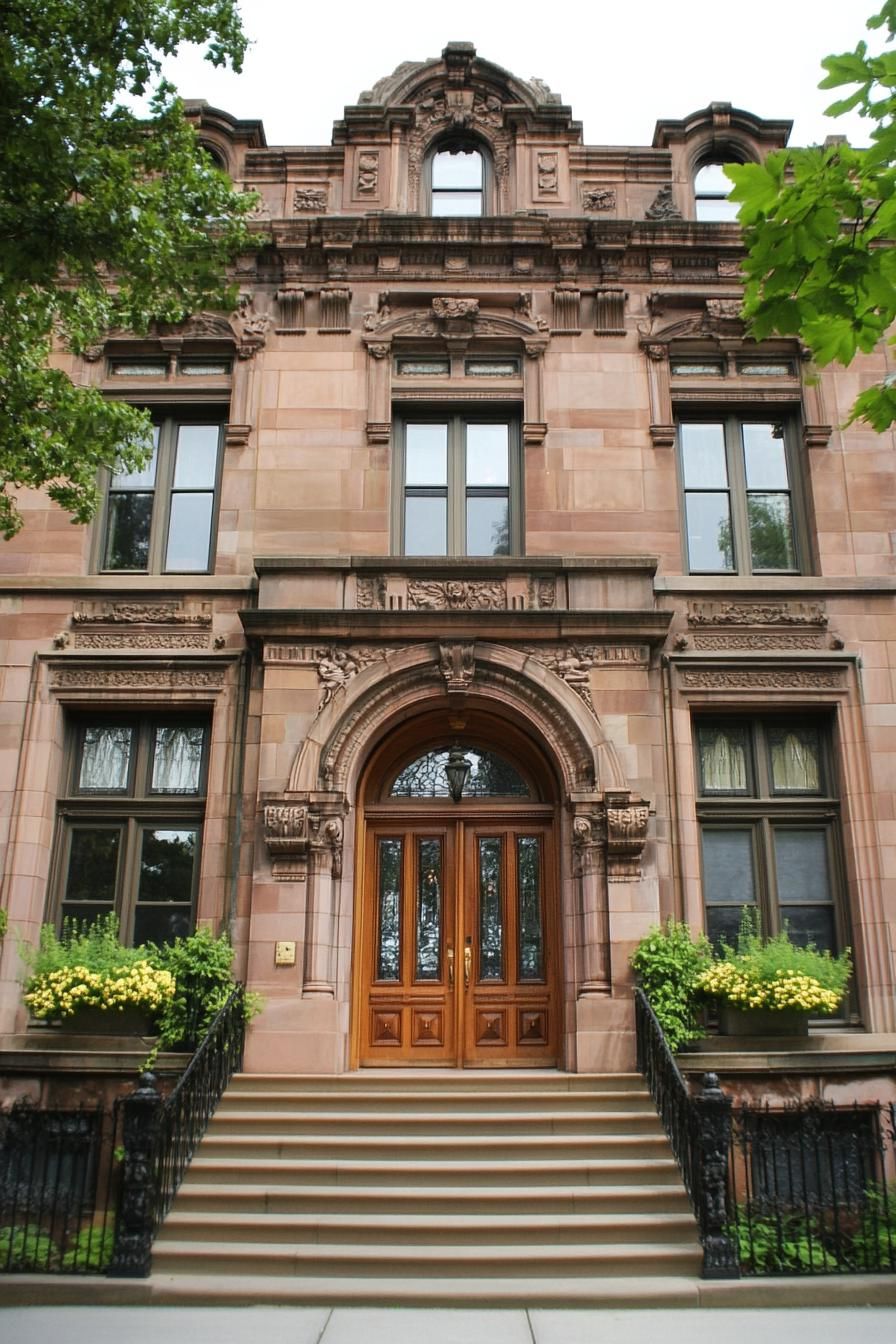 Majestic brick townhouse with ornate doorway