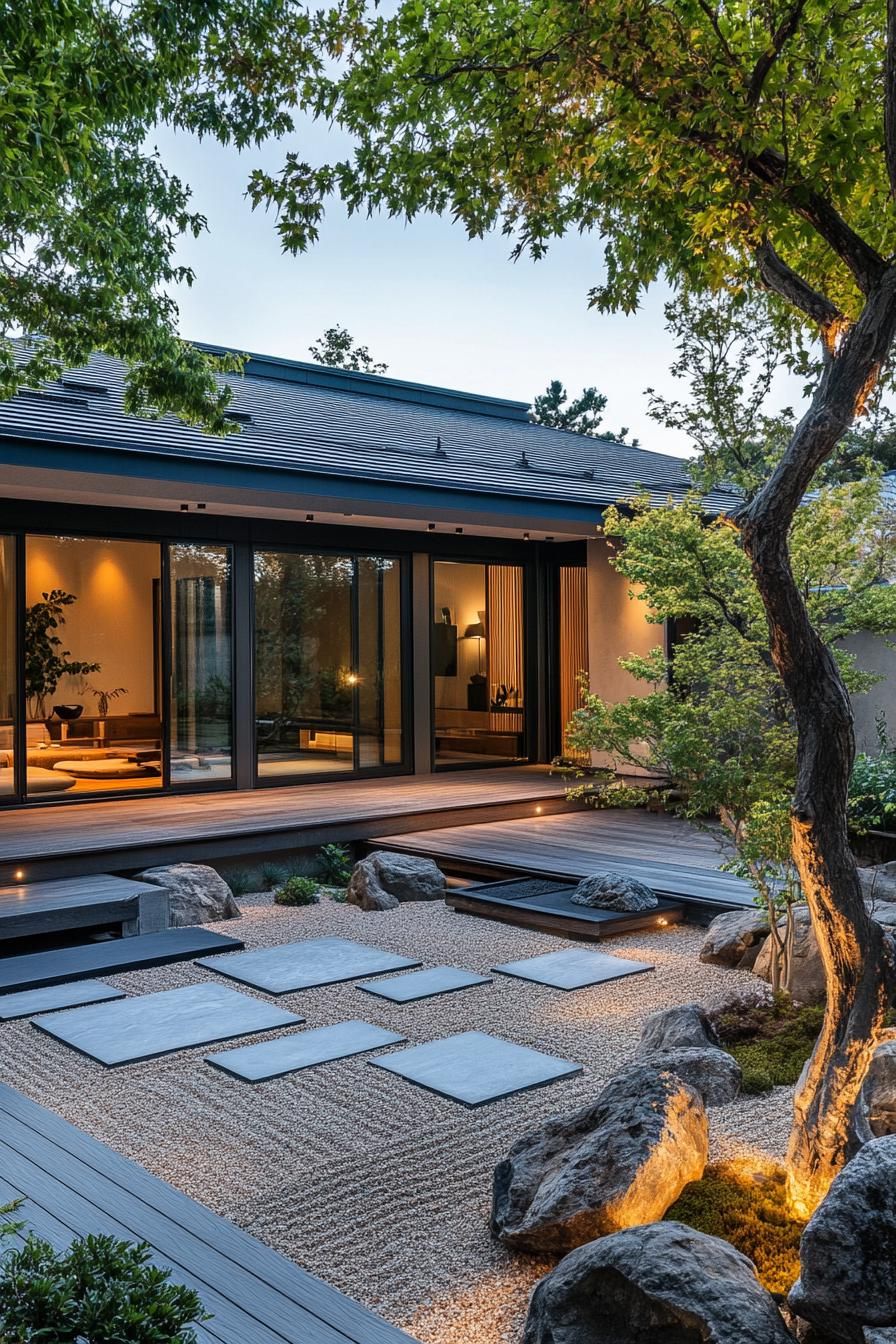 Minimalist Japanese courtyard with stepping stones