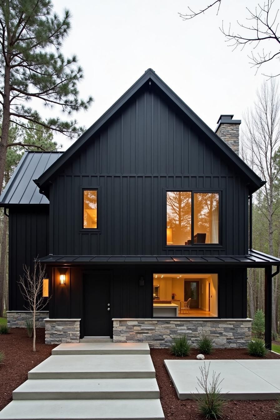 Sleek black house surrounded by nature