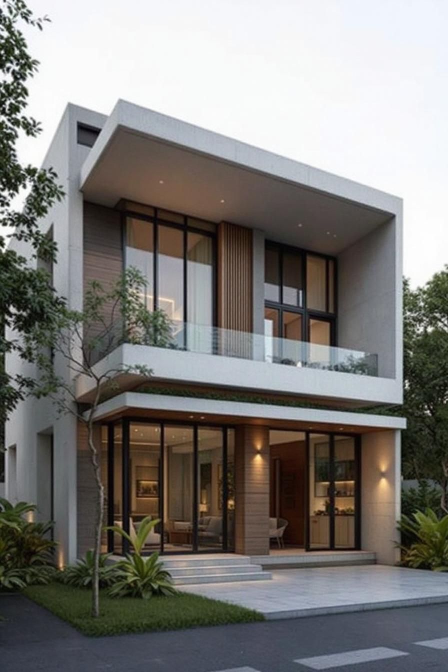 Modern Thai house with clean lines and large windows