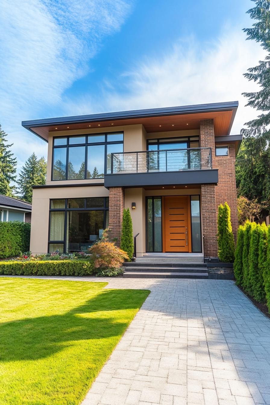 Modern house with large windows and a brick facade