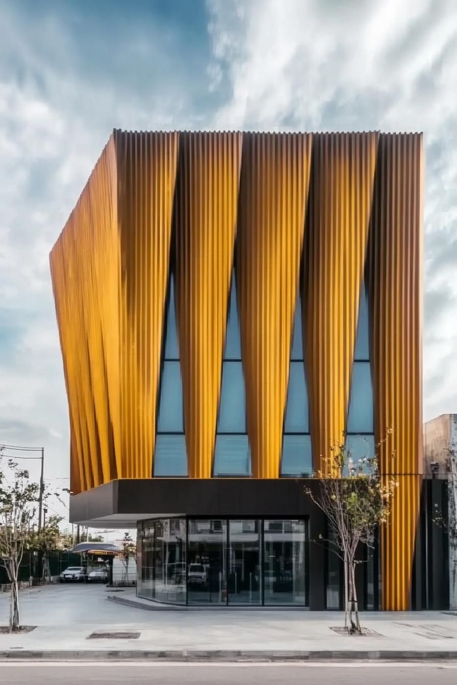 modern building facade architecture with color metal folded sheets 1