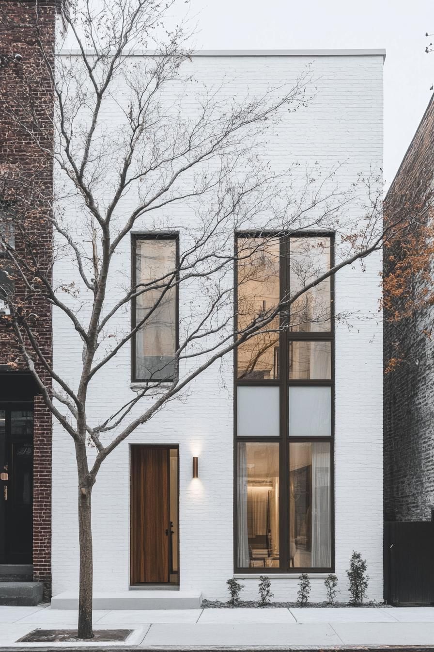 modern white brick townhouse with modern windows in white trim 1