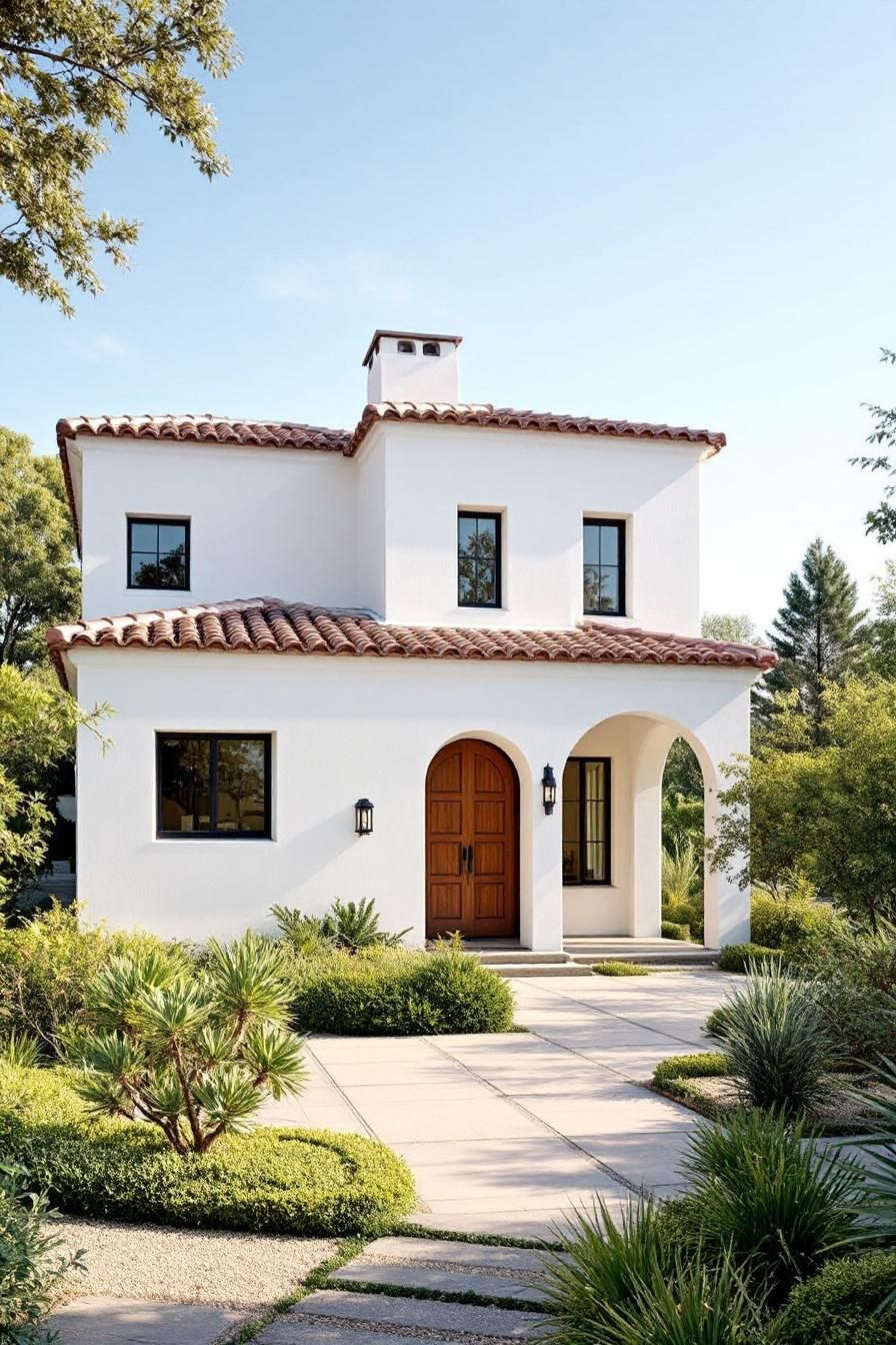 White villa with arched entrance and terracotta roof