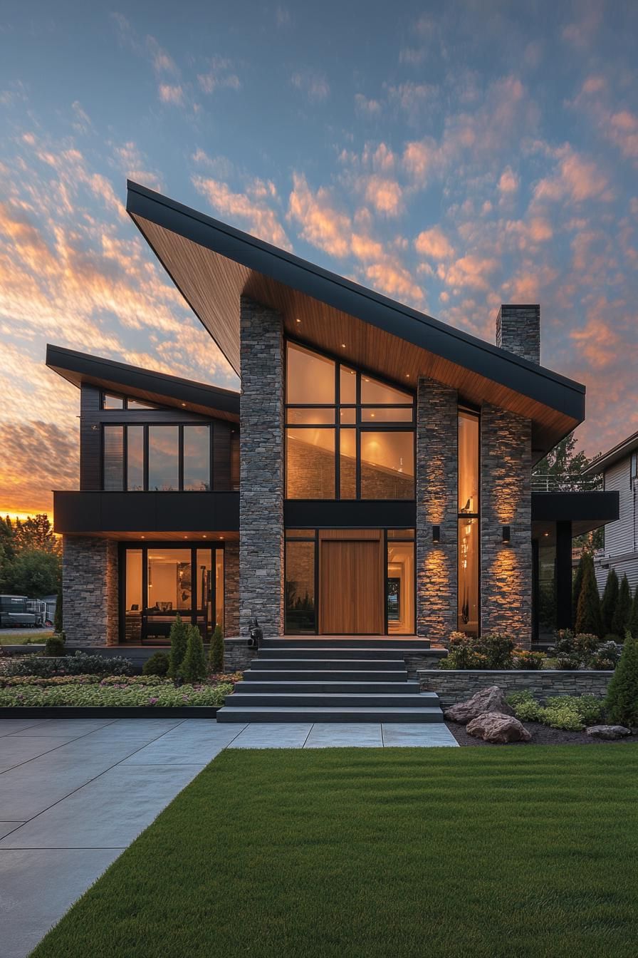 Modern house with dramatic slanted roof