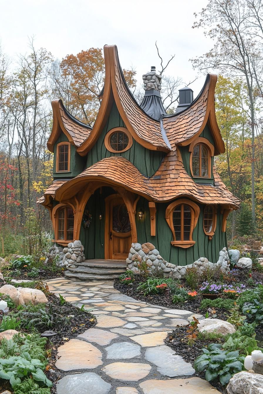 Charming storybook house in autumn woods