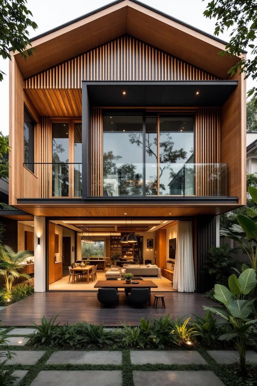 Modern Thai house with open living space and lush garden