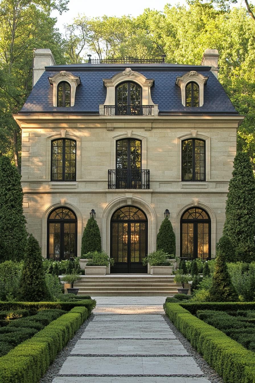 Luxury stone house with manicured gardens