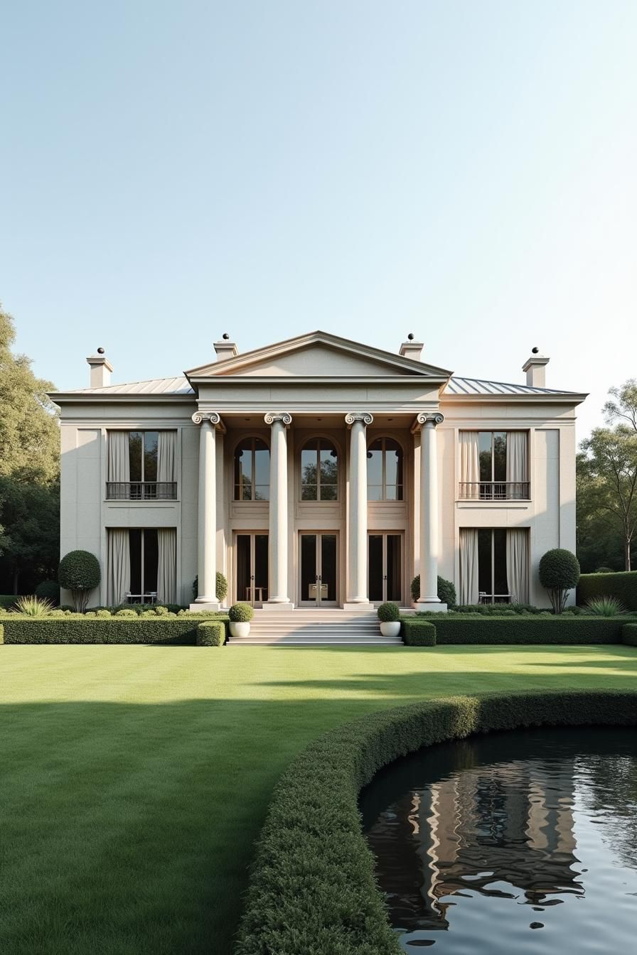 Elegant two-story mansion with tall columns