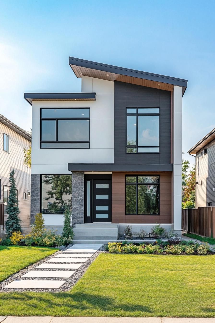 Modern house with skillion roof and large windows