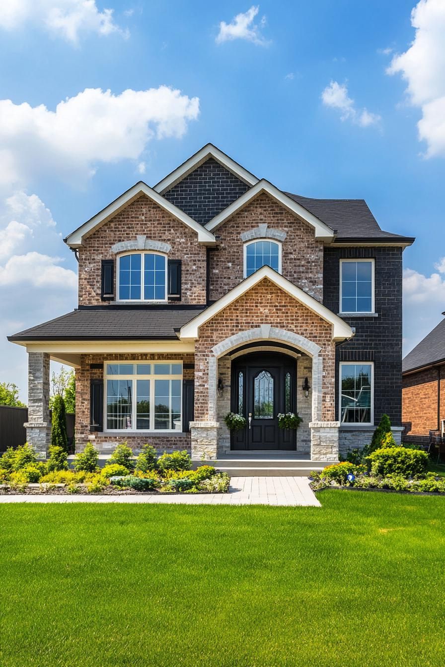 Two-Story Brick House with Green Lawn