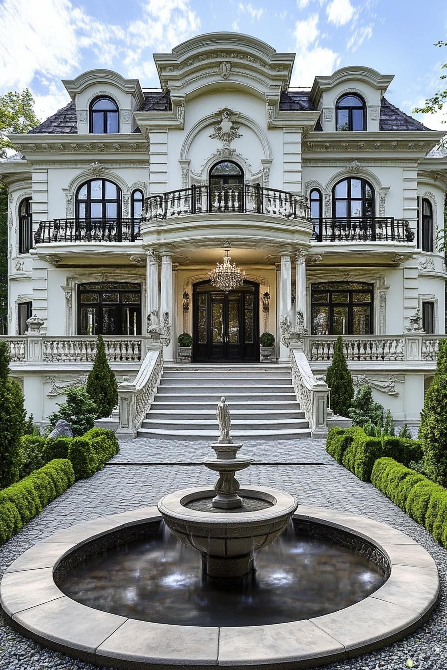 Elegantly carved mansion with grand staircase