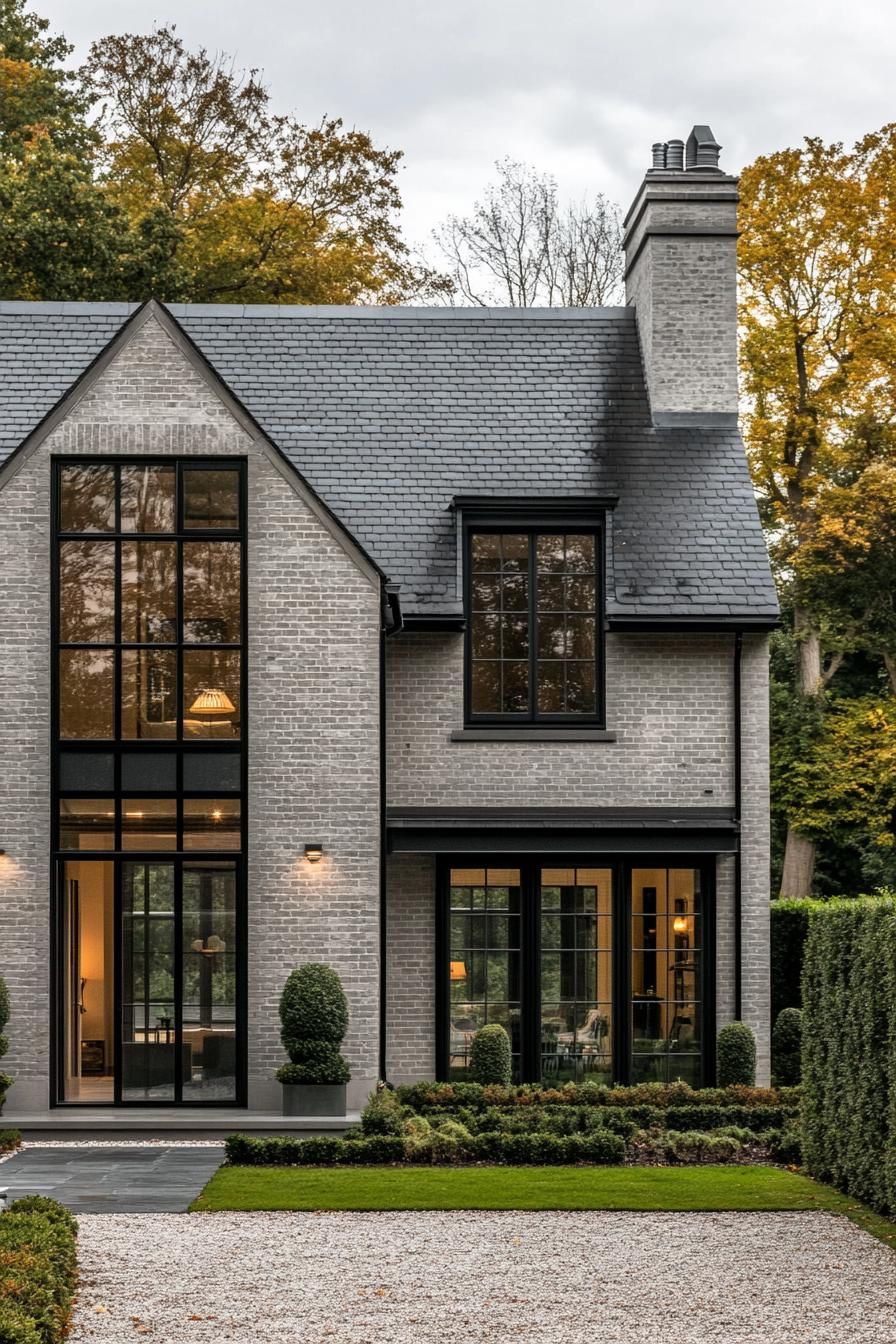 Modern brick house with large windows