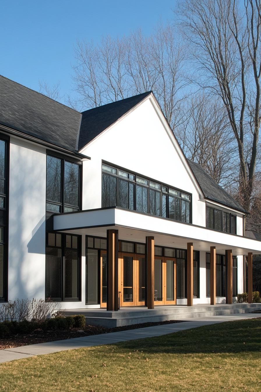 Sleek white residence with striking black trim