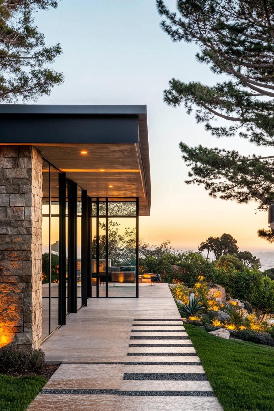 Modern house with glass and stone design