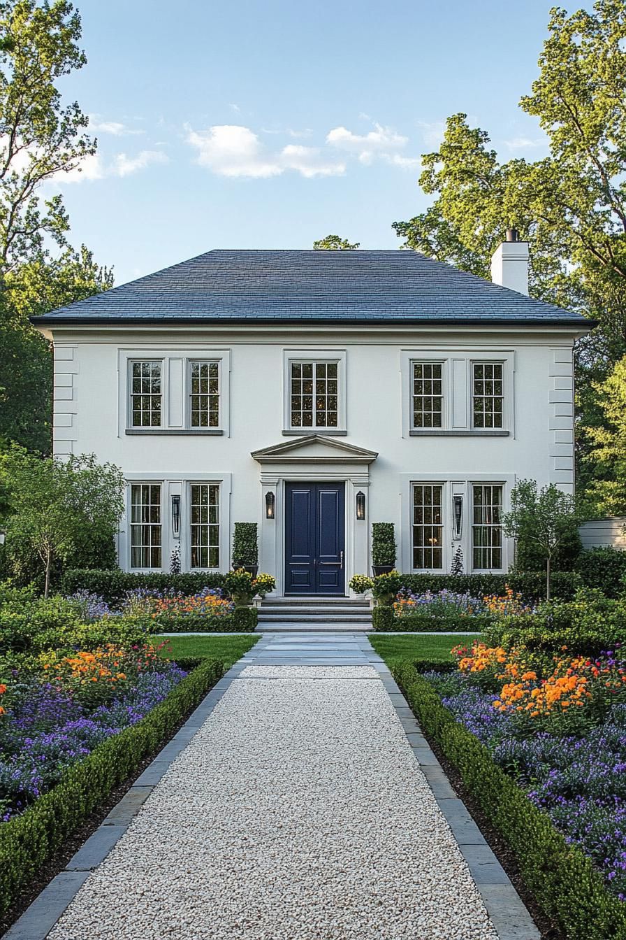 Classic Georgian home framed by vibrant garden