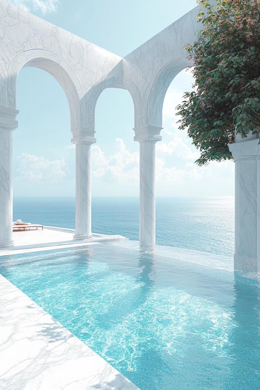 oceanside pool with tall white marble arches stunning sea view dreamscape 3