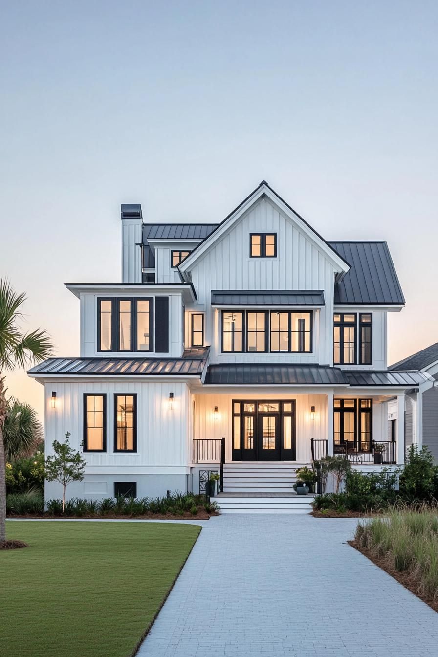 Coastal house with dark window frames