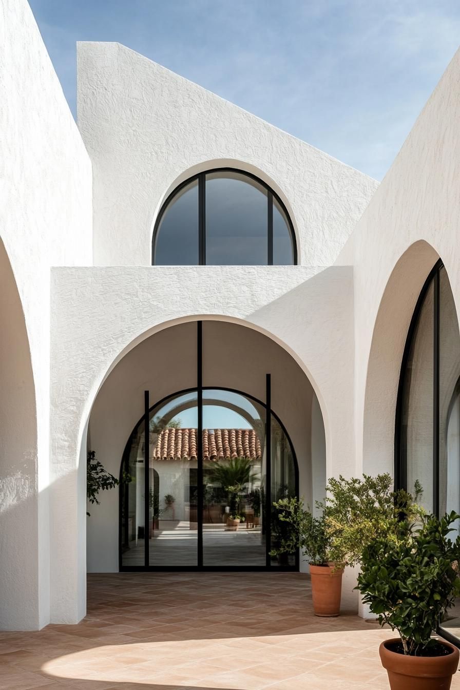 Elegant arches contrast against crisp white walls