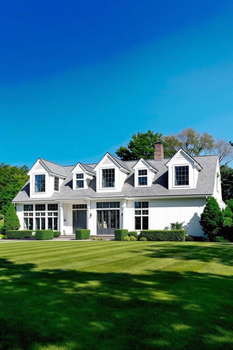 Charming white house with manicured lawn