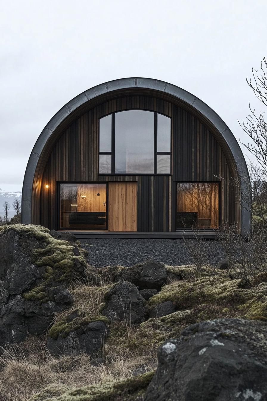 Quirky Quonset house in a rocky landscape