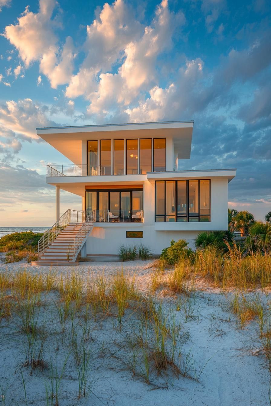 Contemporary beach house with large windows