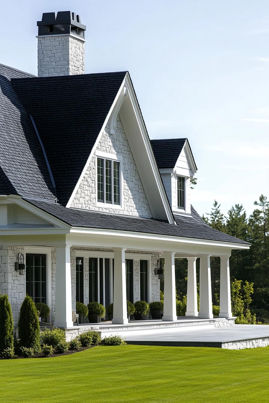 Charming stone house with columns and gable roof