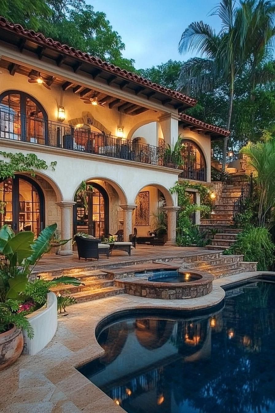 Elegant Mexican home with arched terraces