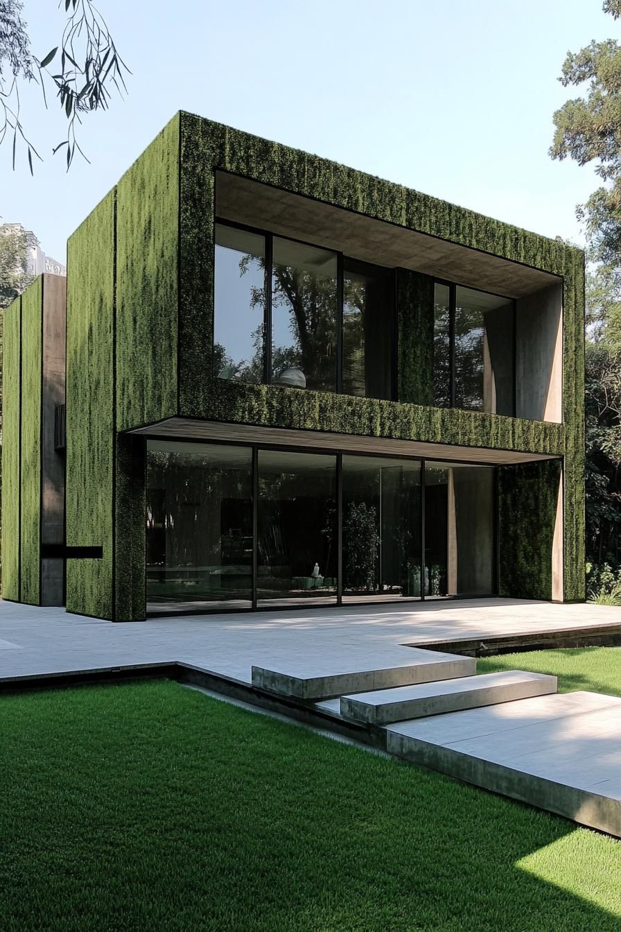 Modern house with lush green cladding