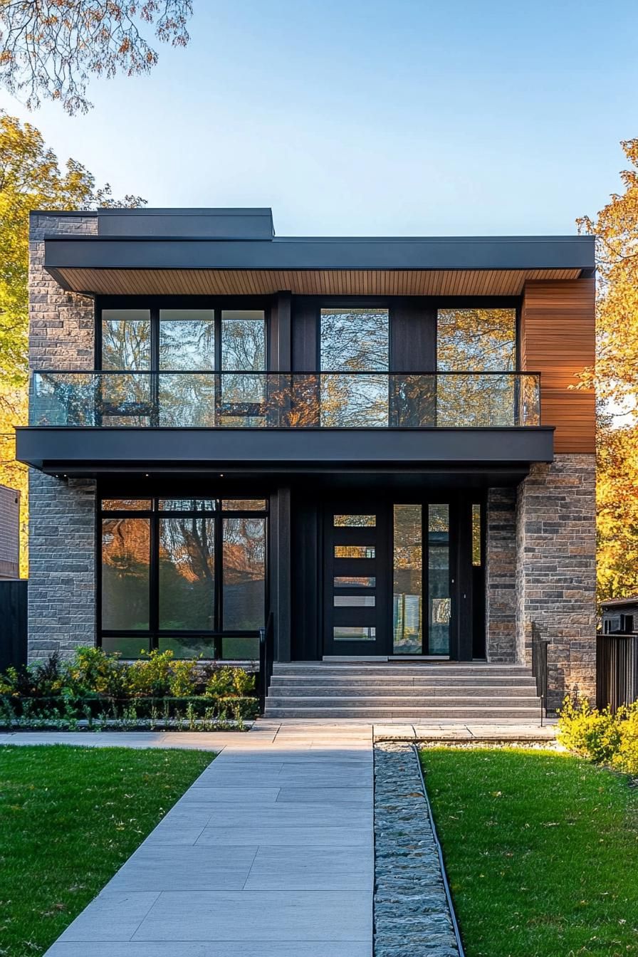 Modern house with glass and stone exterior