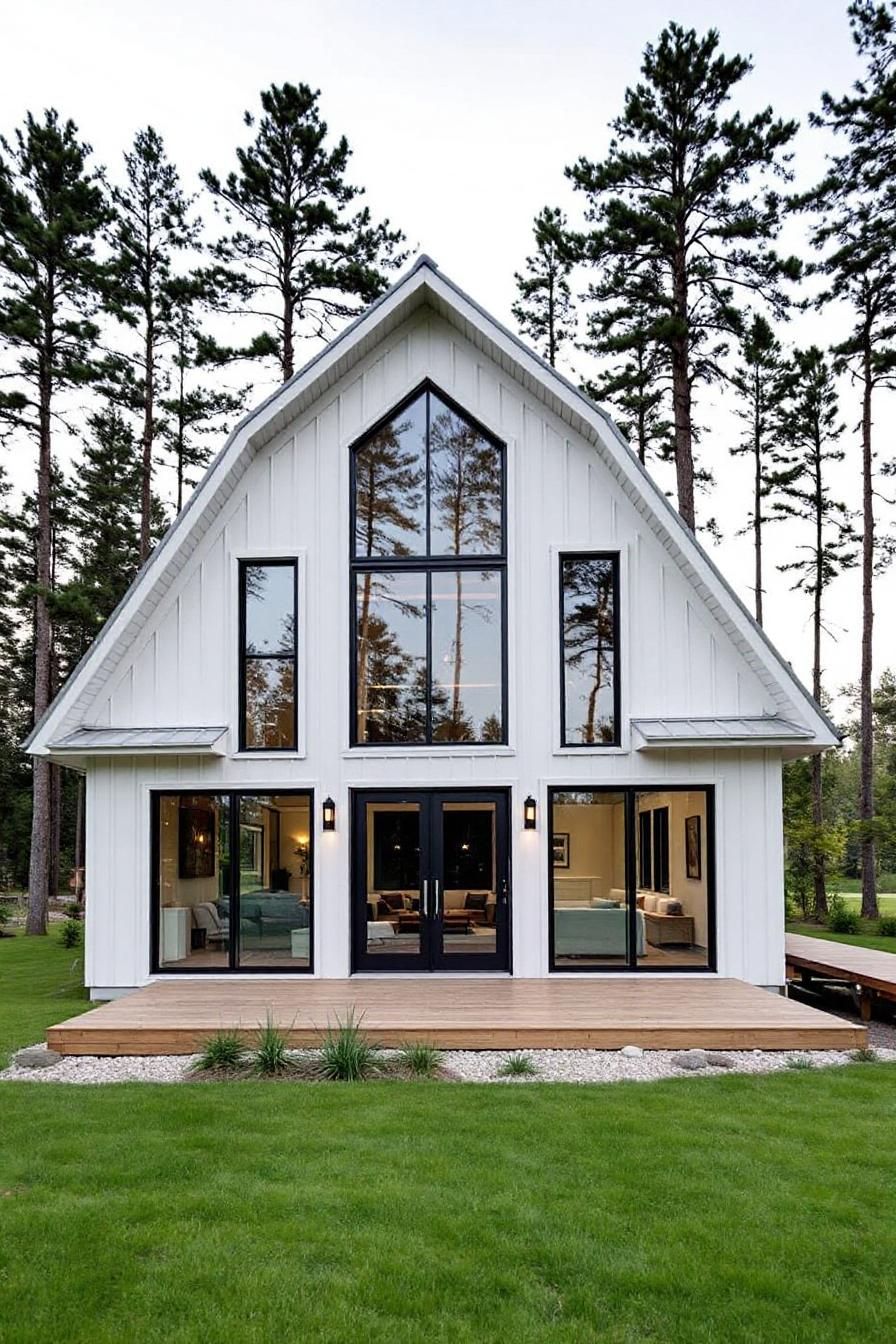 A-Frame Home with Tall Windows in a Forest Setting