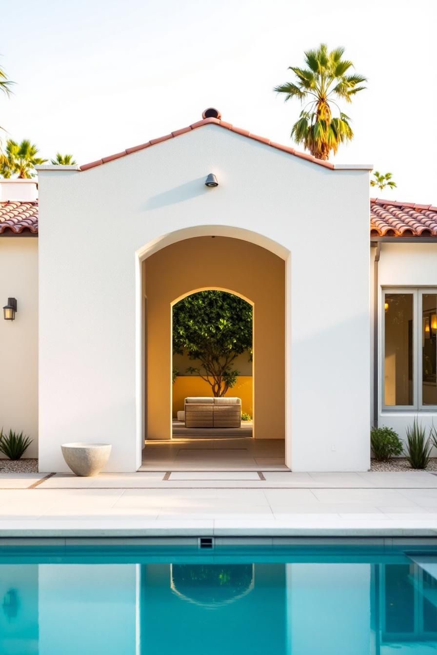 Spanish bungalow with pool and archway