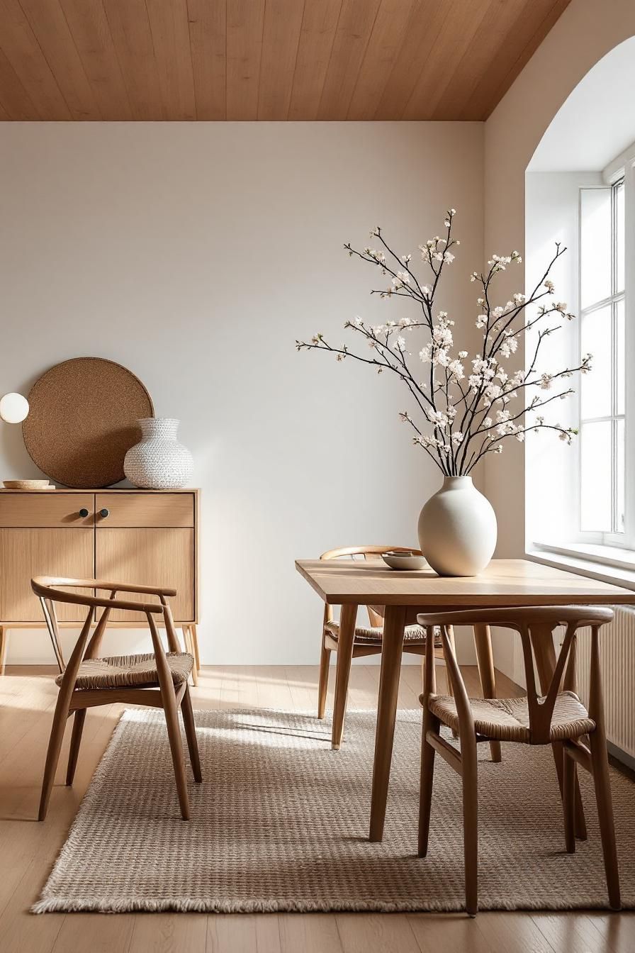 Elegant wooden dining area with soft lighting