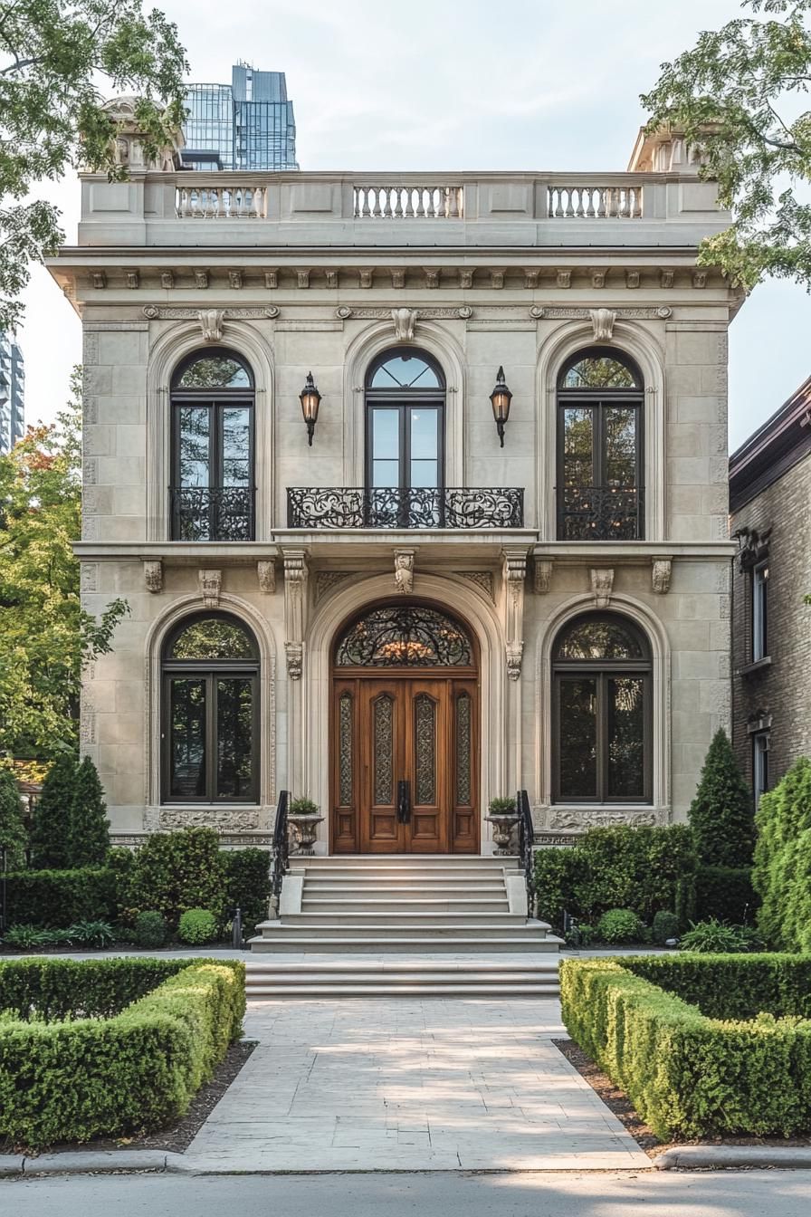 Luxury house facade with arched windows