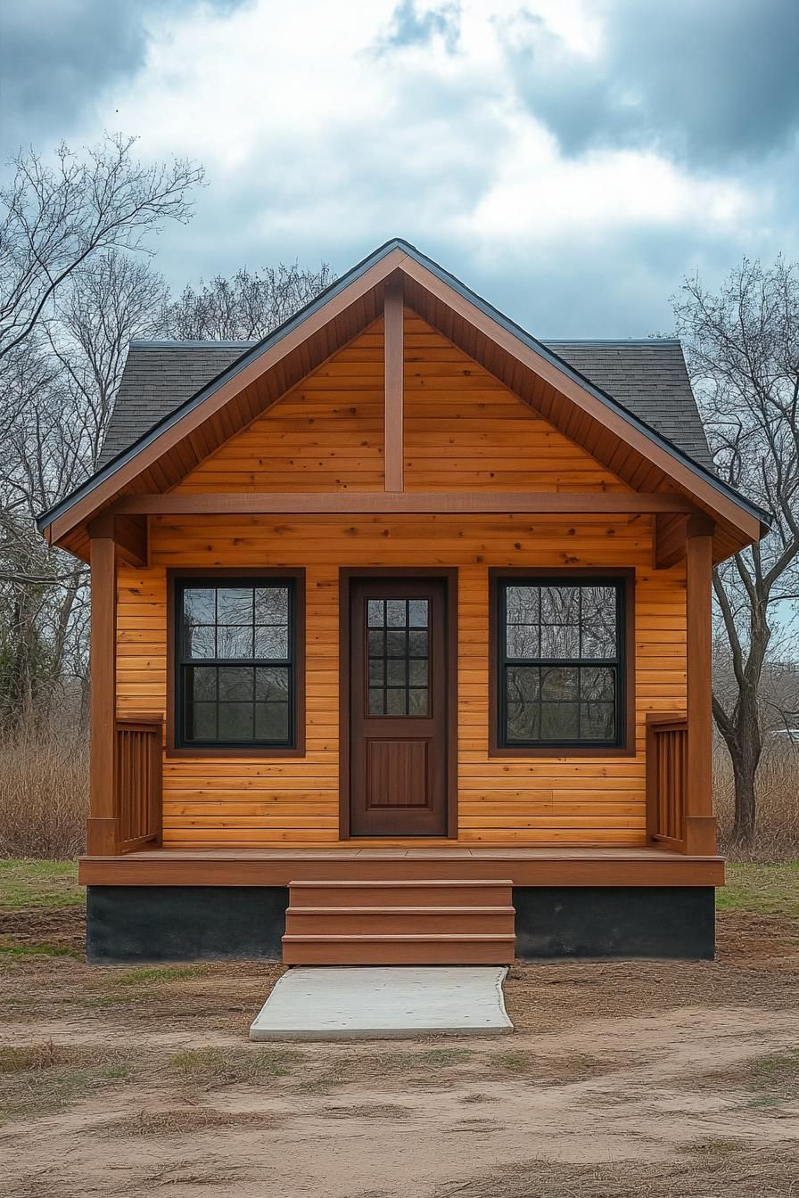 Small wooden cabin with a front porch