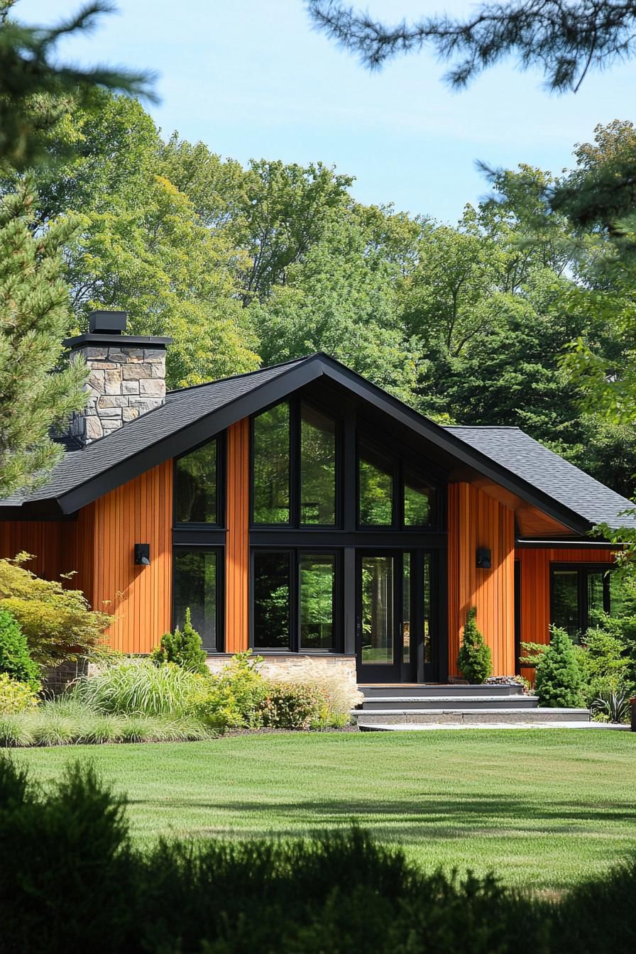 Charming ranch-style house with glass and stone accents