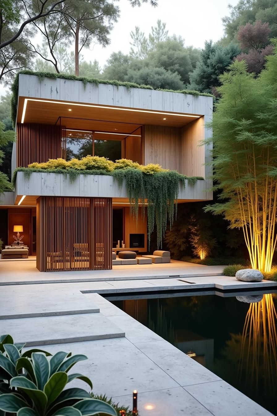 Contemporary house with lush greenery