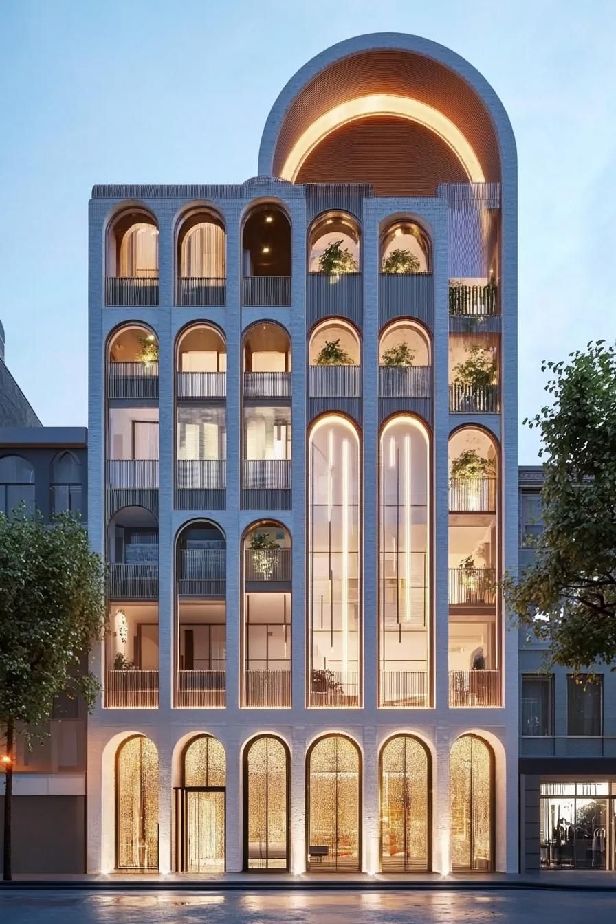 modern residential building facade with arched frame