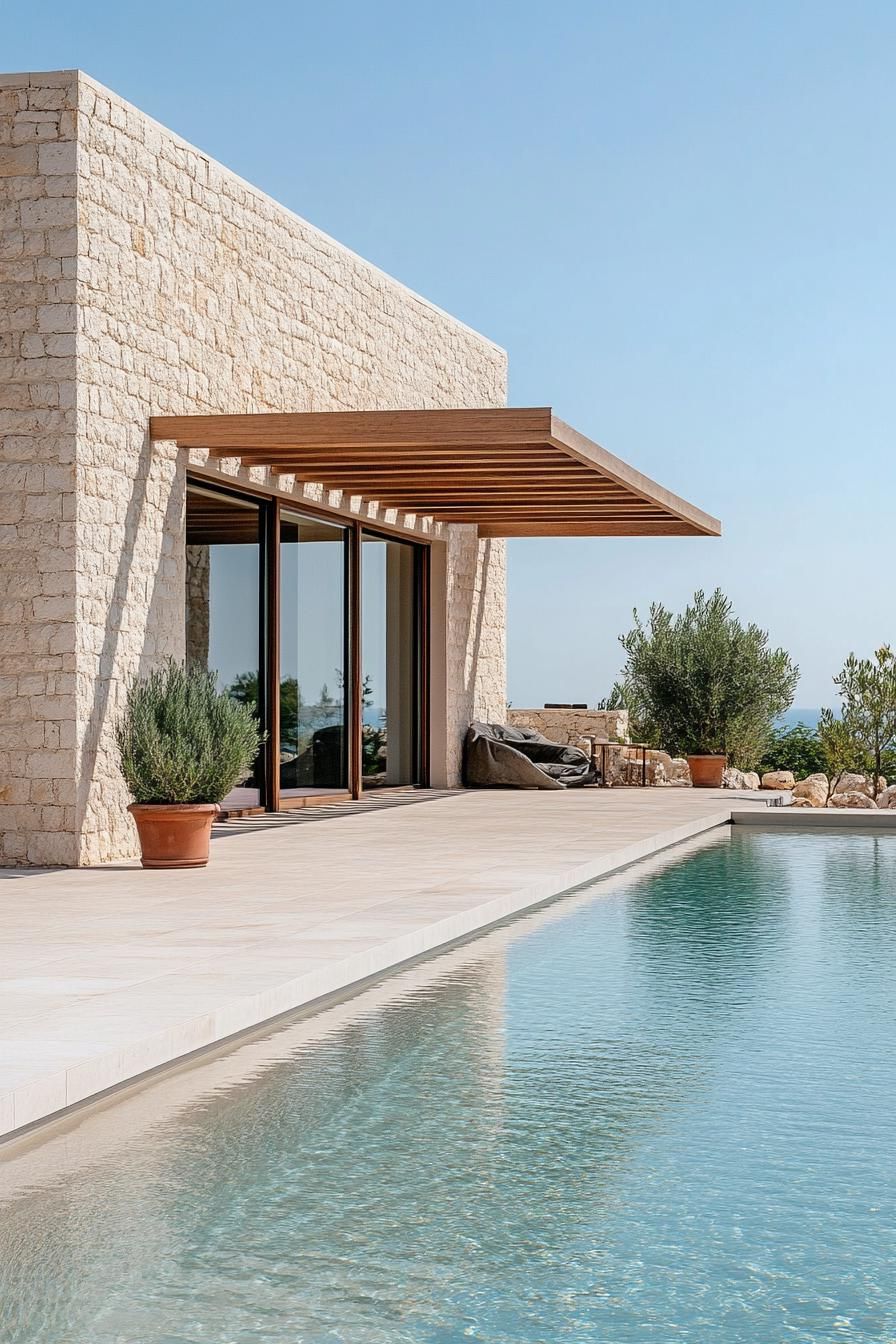 Stone-walled Mediterranean house with pool