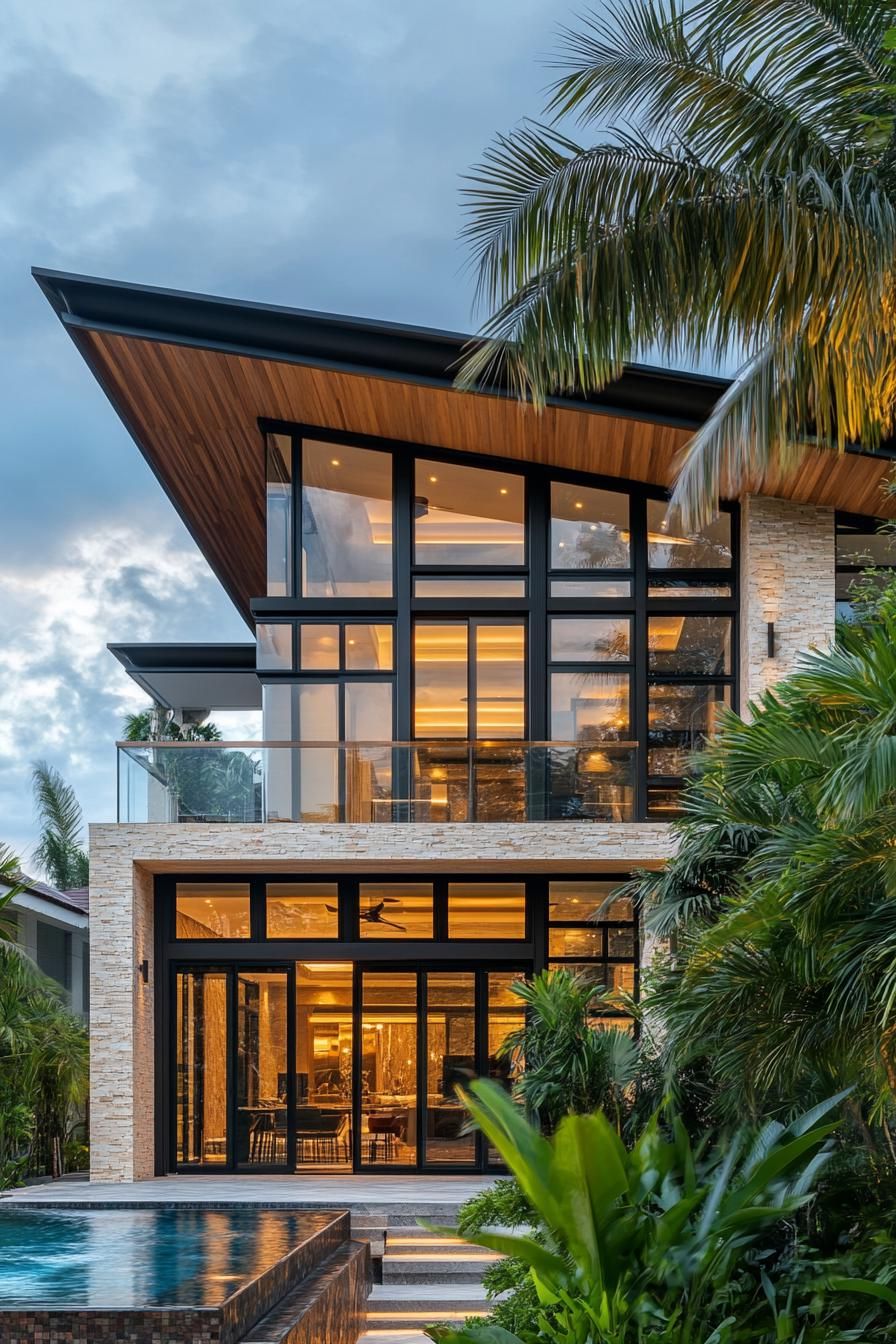 Contemporary tropical house with glass facade