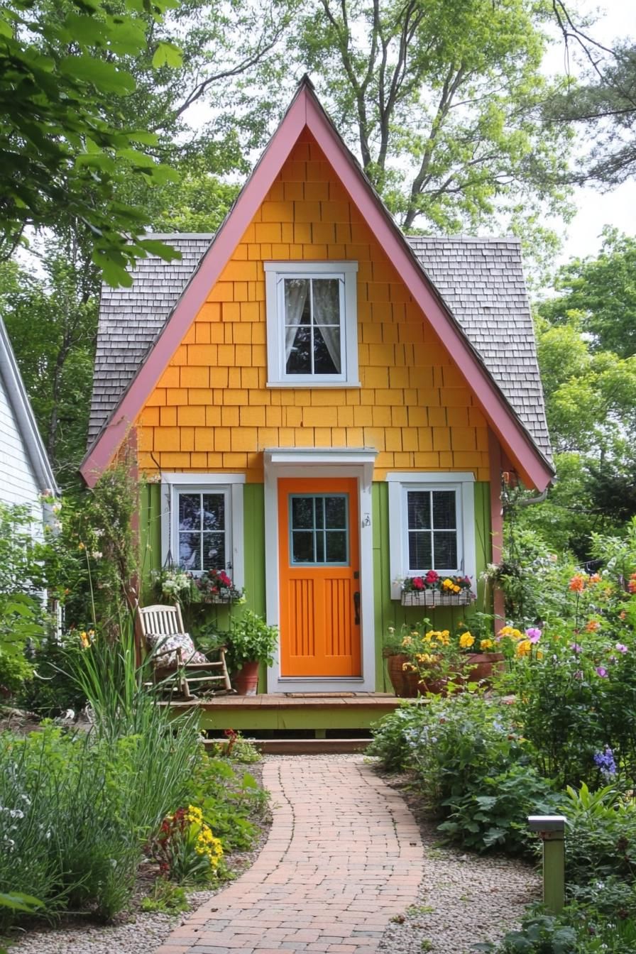 Colorful house with vibrant façade in a garden setting