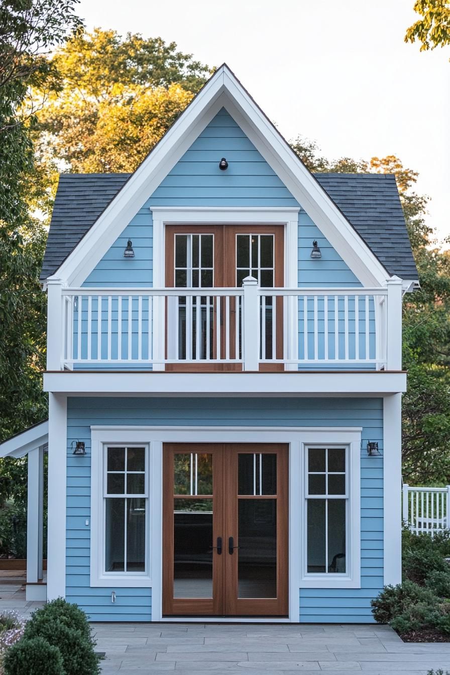 Charming blue two-story house with a balcony