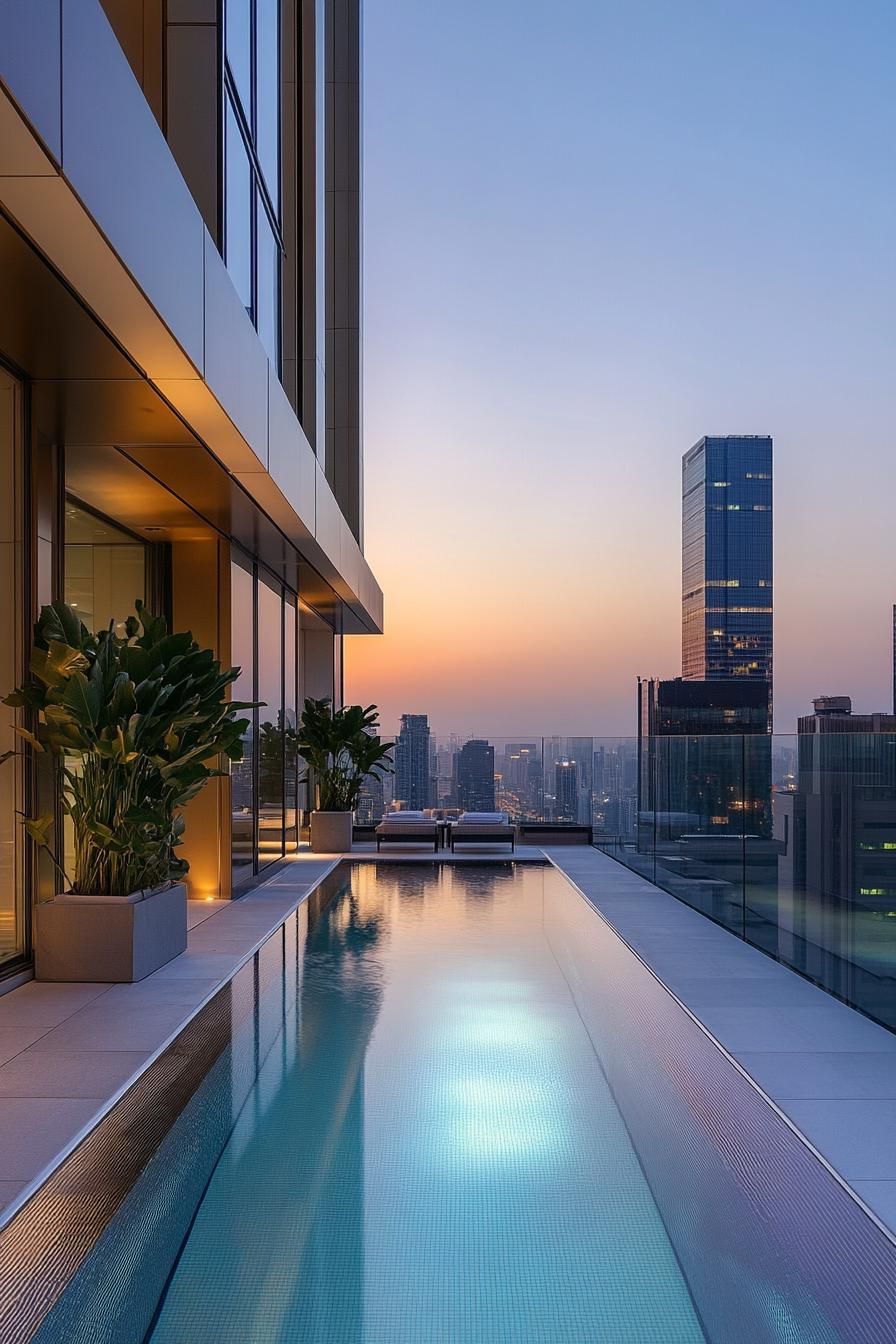 Modern penthouse with rooftop pool and city view