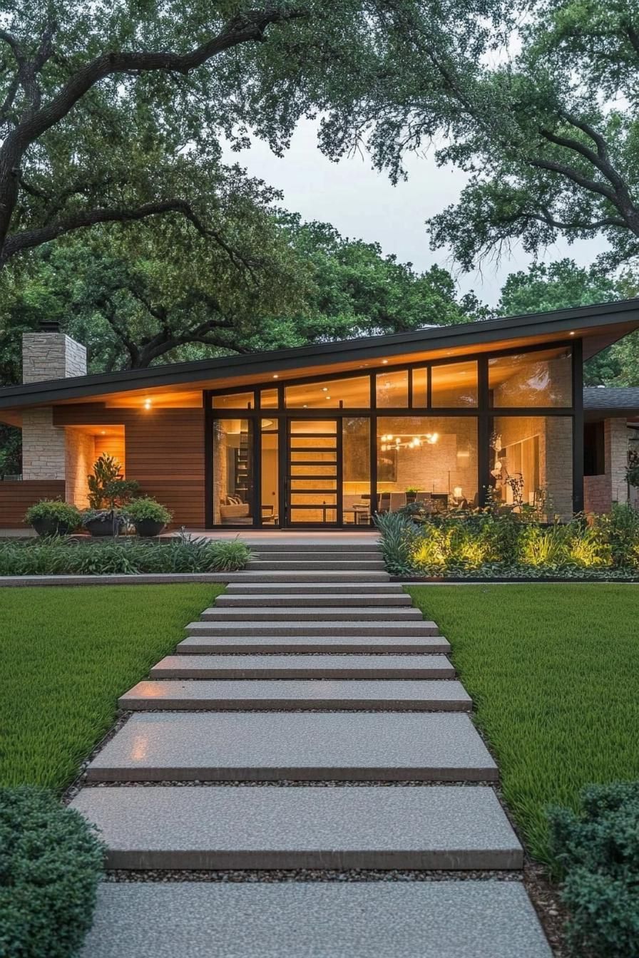 Modern house with large front-facing windows and a skillion roof